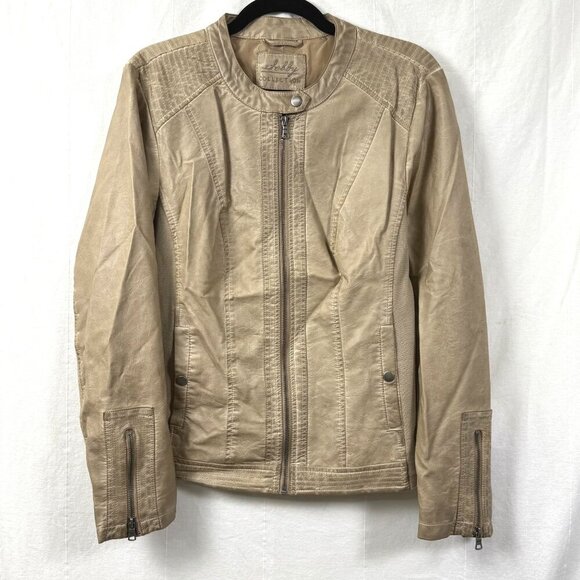 Selby Collection Jacket Womens Sz XL Cream Faux Leather Distressed Stretch Moto - Picture 1 of 10